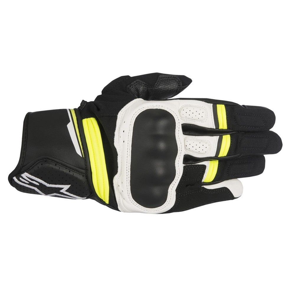 Alpinestars Booster Mens Short Motorcycle Motorbike Gloves - White Yellow Fluo