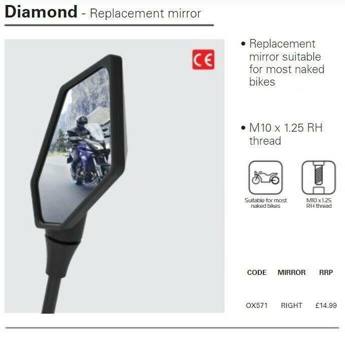 Oxford Motorcycle Motorbike Replacement Mirror Diamond - Left OX570