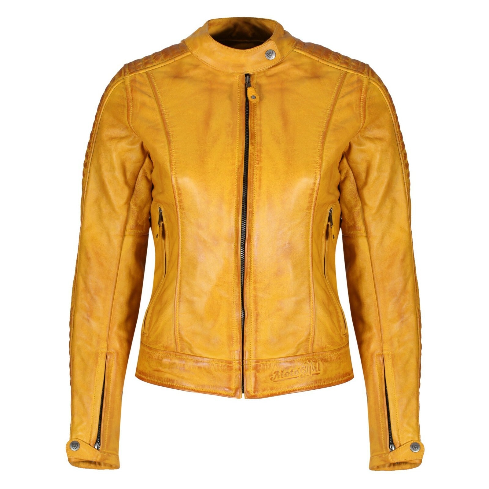 Motogirl Valerie Ladies Leather Motorcycle Motorbike CE AA Rated Jacket - Yellow
