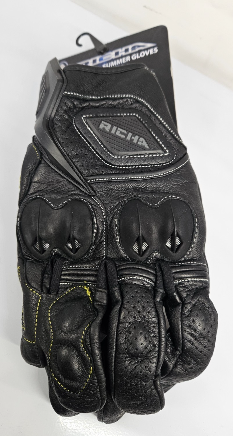 Richa Indy Summer Leather Short Motorcycle Motorbike Glove - Black XXL 2XL
