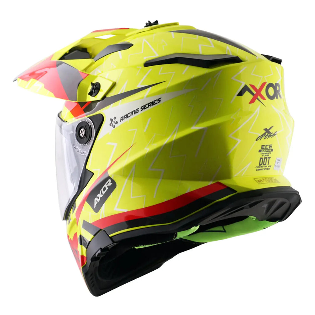 Axor X-Cross Adventure Dual Sport Helmet Yellow Red Free Smoke Visor & Pinlock