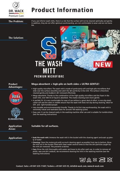 Dr Wack S100 Wash Mitt Microfibre Motorcycle Motorbike Wash Cleaning Mitt