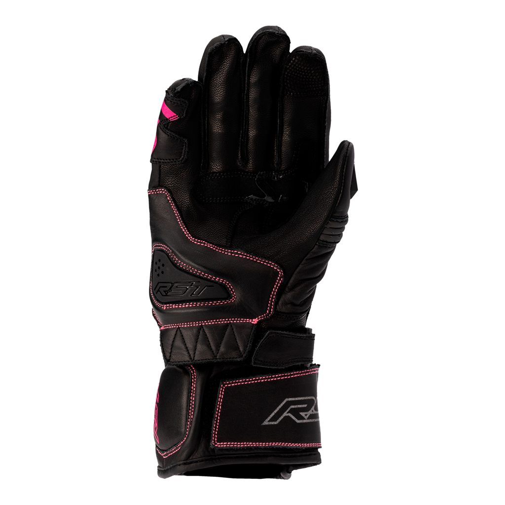 RST S-1 CE Ladies Leather Sports Motorcycle Motorbike Gloves - Black Pink