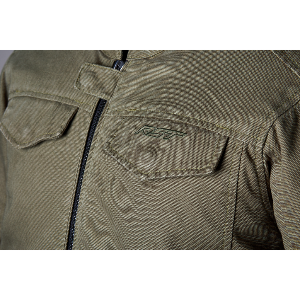 RST IOM TT Crosby 2 Classic Canvas CE Motorcycle Motorbike Textile Jacket Olive