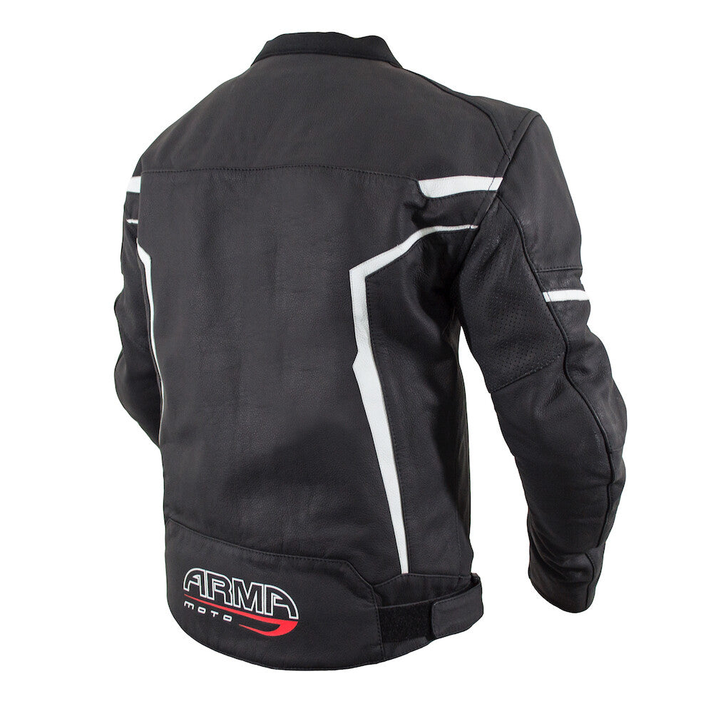 ARMR Moto Raiden Sports Vented Leather Motorcycle Motorbike Jacket Black & White