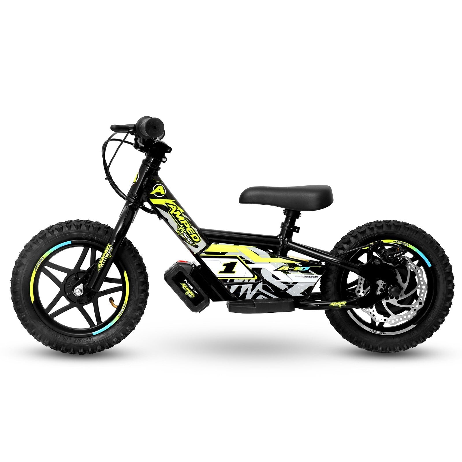 Amped A10 Black 150w 18v Electric Kids Age 3+ Balance Bike Black Yellow New 2025