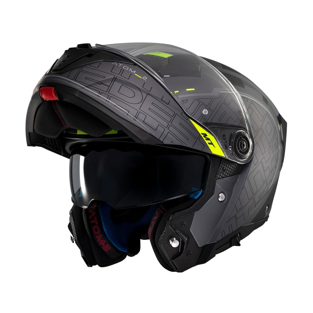 MT Helmets Atom 2 Destiny Matt Black Fluo Flip Motorcycle Motorbike Helmet