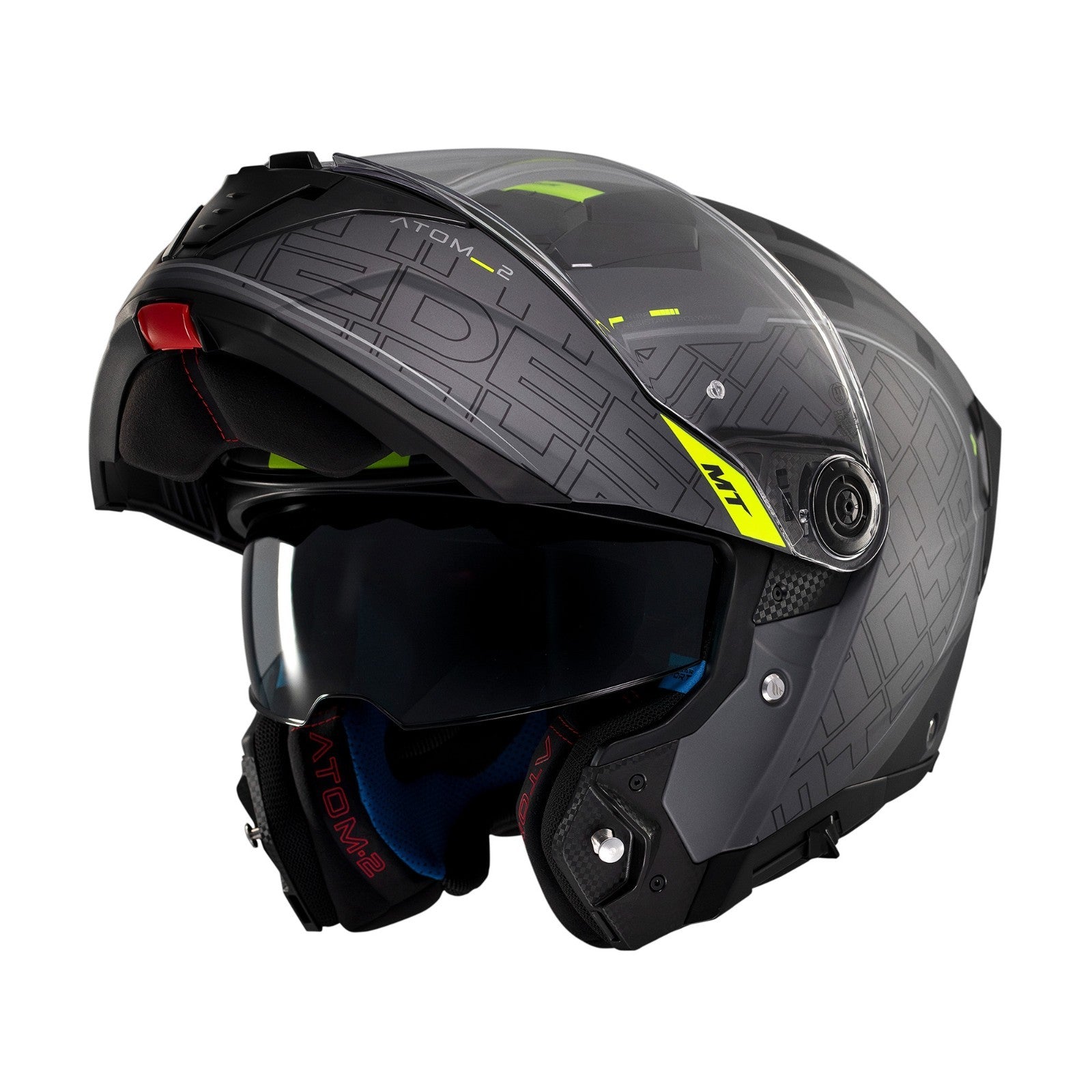 MT Helmets Atom 2 Destiny Matt Black Fluo Flip Motorcycle Motorbike Helmet