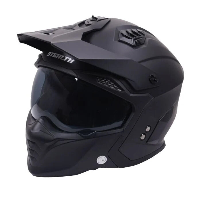 Stealth Fighter Convertible Motorcycle Bike Full & Open Face Helmet Matt Black