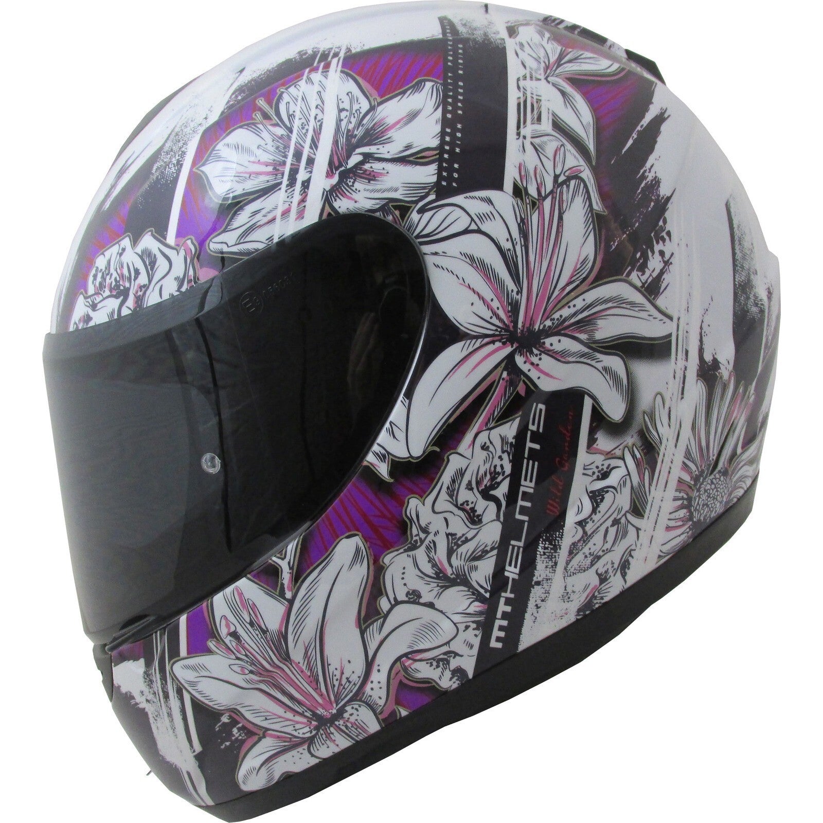 MT Thunder Wild Garden Gloss Pearly White Purple Kids Youth Motorbike Helmet - L
