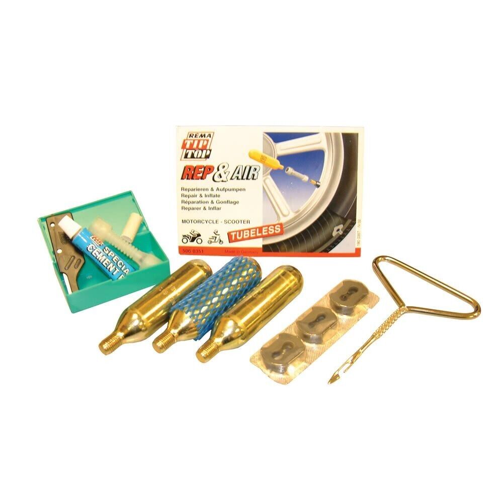 Rema Tip Top Emergency Compact Tubeless Puncture Repair Kit, CO2 Canisters inc.