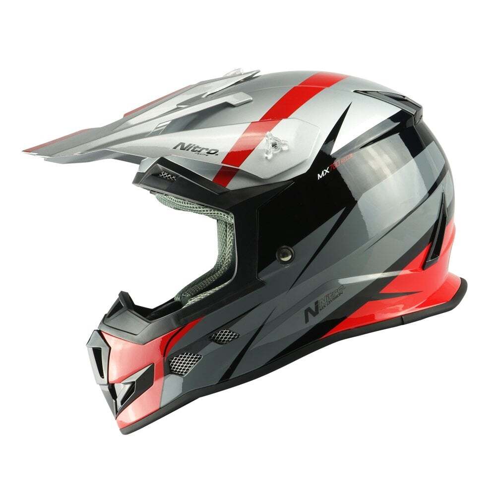Nitro MX700 Recoil MX Off Road Motocross Motorbike Helmet Black Red Silver