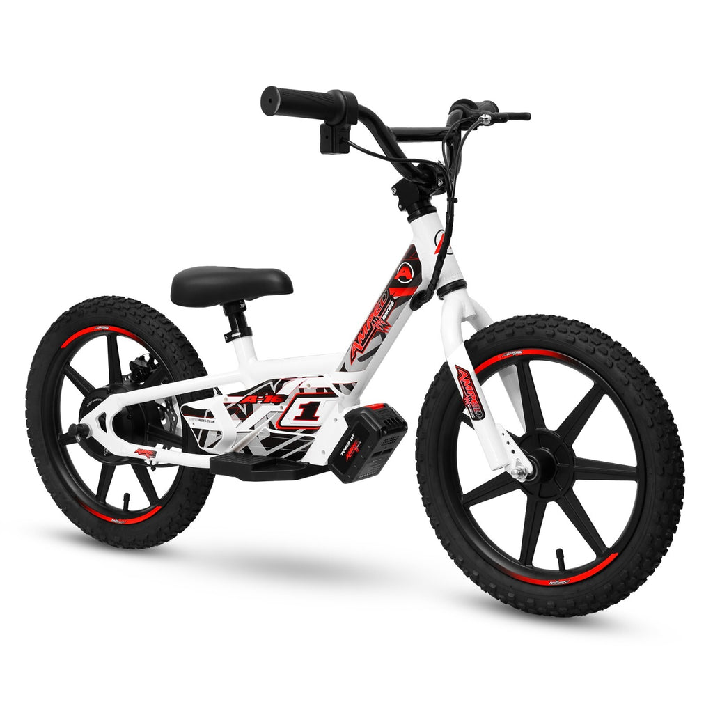 Amped A16 Red 180w 18v Electric Kids Age 4 to 8 Balance Bike White Red New 2025