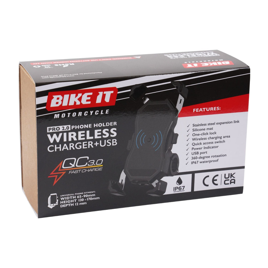 Bike It Pro2 Motorcycle Motobike Wireless Phone Charger Cradle with USB Port