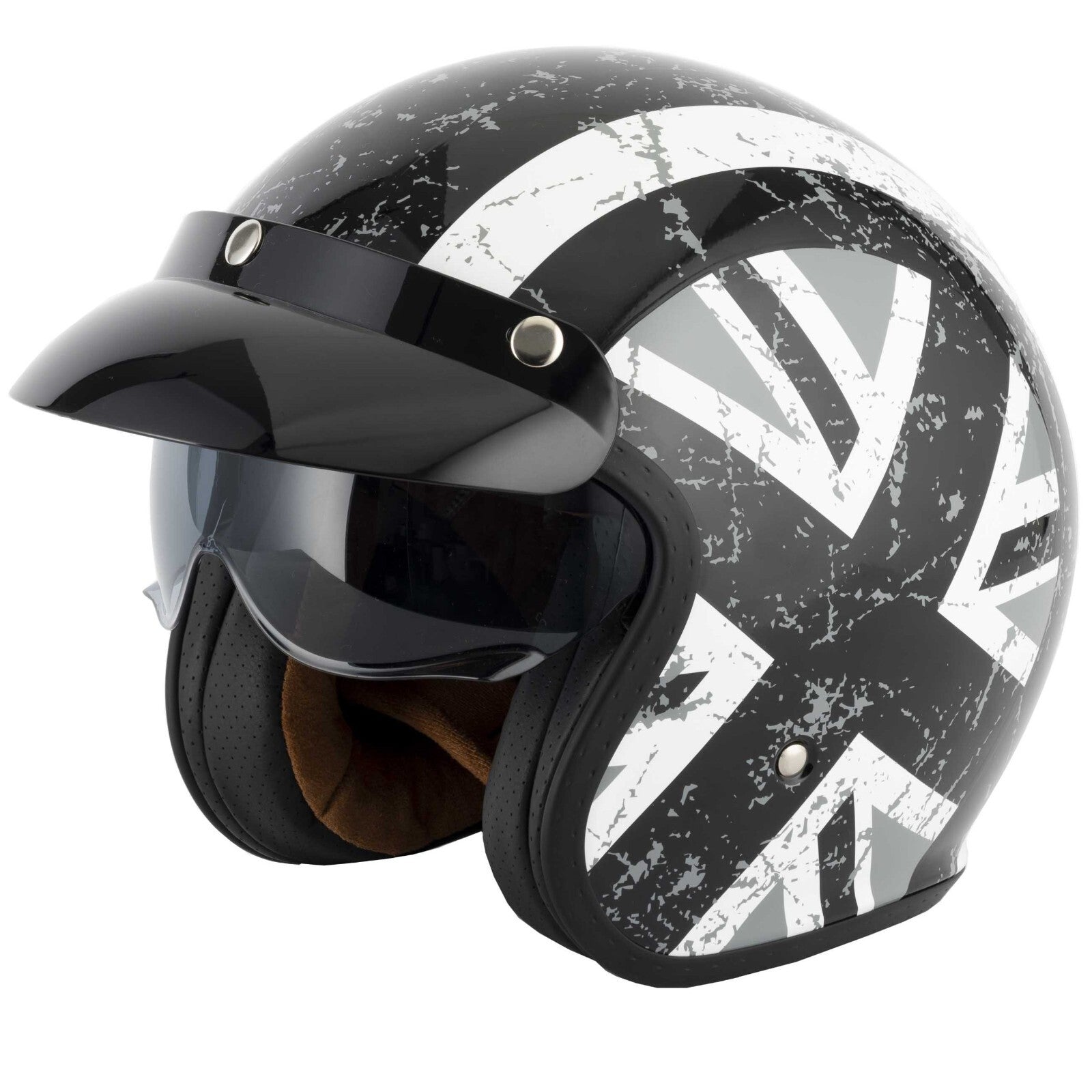 VCAN H589 Classic Retro Open Face Motorcycle Motorbike Helmet Black Union Jack