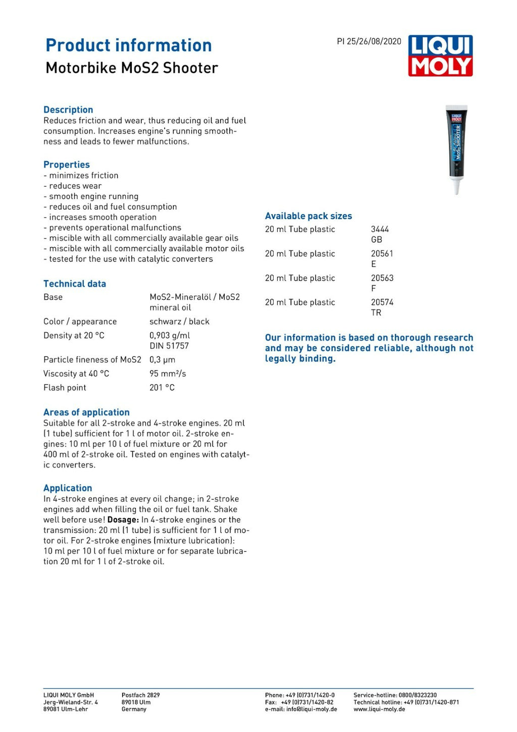 Liqui Moly MOS2 Shooter Motorcycle Motorbike Engine Oil Anti Friction Additive