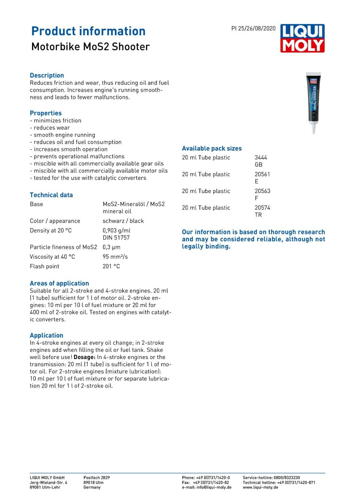 Liqui Moly MOS2 Shooter Motorcycle Motorbike Engine Oil Anti Friction Additive