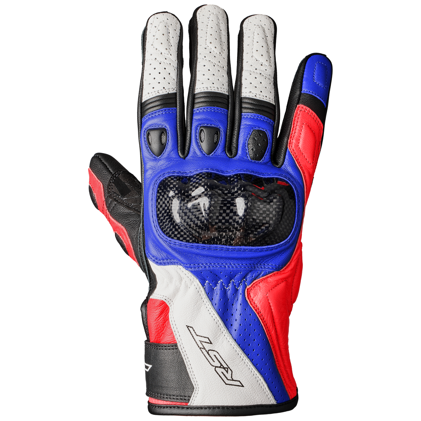 RST Stunt III CE Leather Mid Sport Motorcycle Motorbike Gloves Red Blue White
