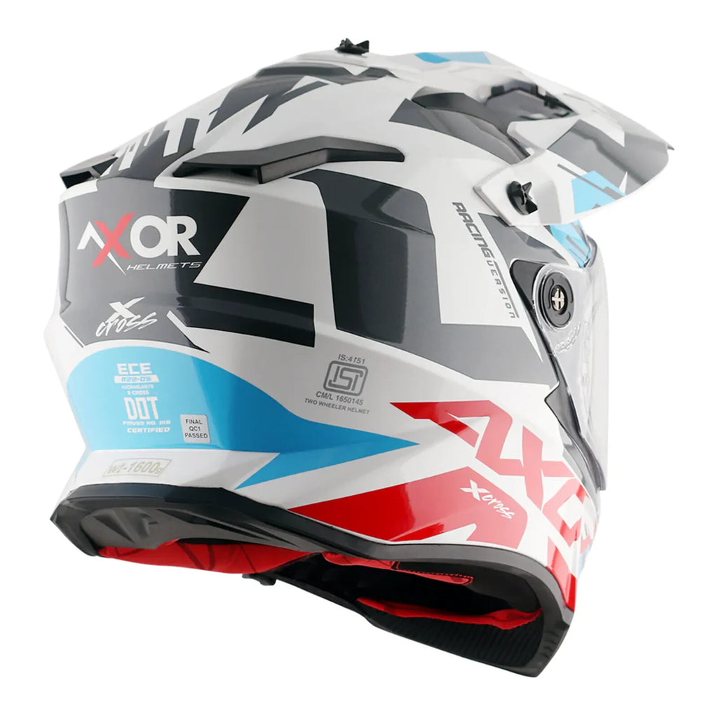Axor X-Cross Adventure Dual Sport Helmet White Red Free Smoke Visor & Pinlock