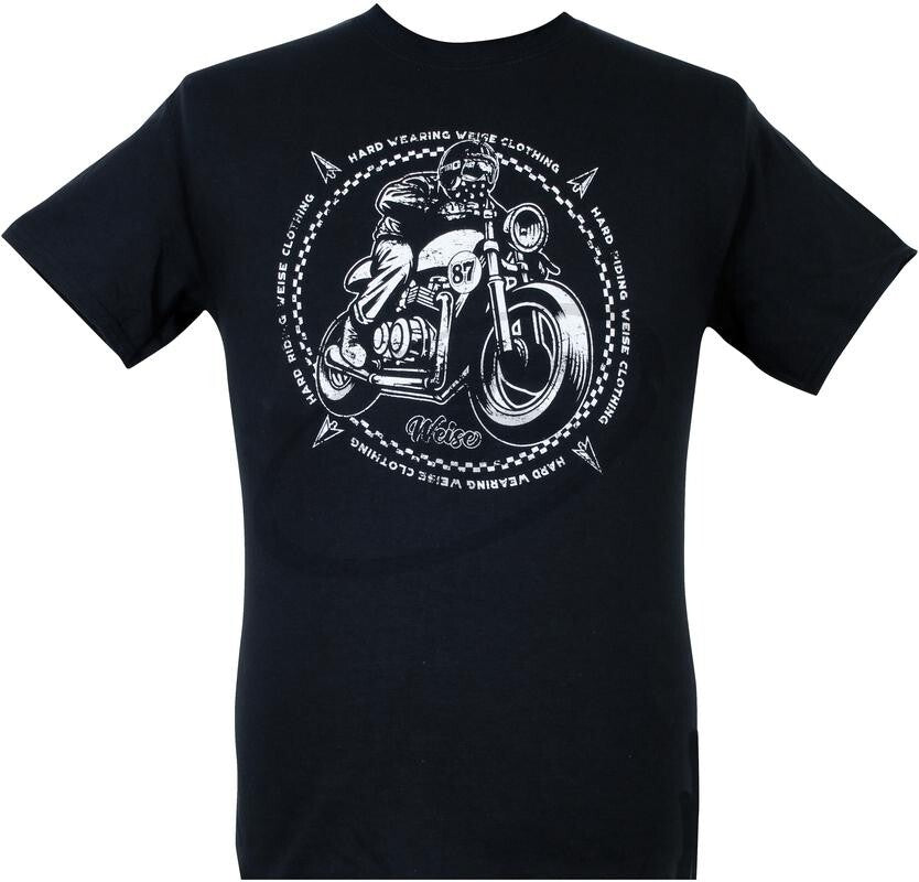 Weise Racer Motorcycle Motorbike Style Casual Short Sleeve Tee T-Shirt - Black
