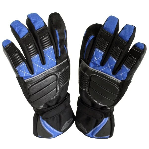 Weise Grid Waterproof Leather Textile Mix Motorcycle Motorbike Glove Black Blue
