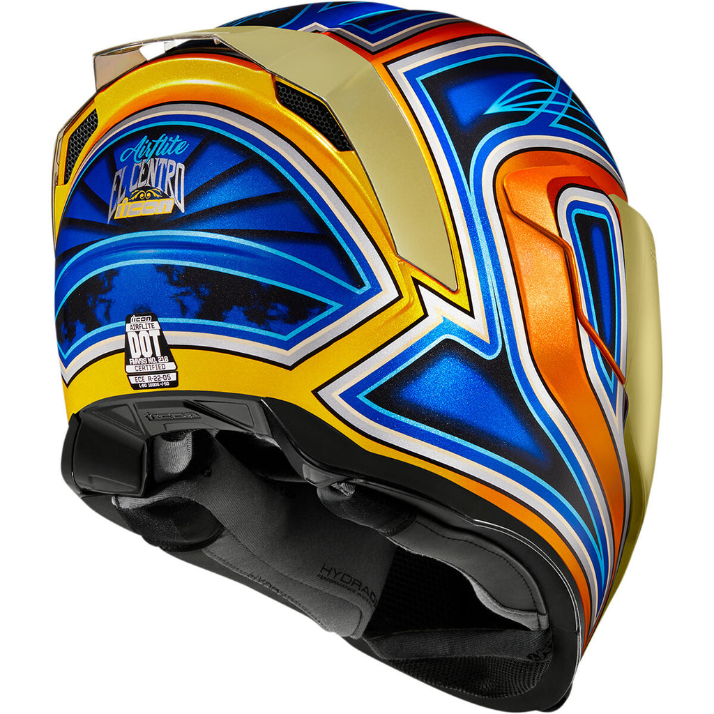 Icon Airflite El Centro Blue Orange Motorcycle Motorbike Helmet Free Gold Visor