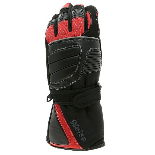 Weise Grid Waterproof Leather Textile Mix Motorcycle Motorbike Glove - Black Red