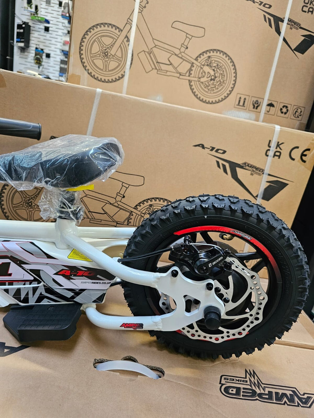 Amped A10 Black 150w 18v Electric Kids Age 3+ Balance Bike - White Red New 2025