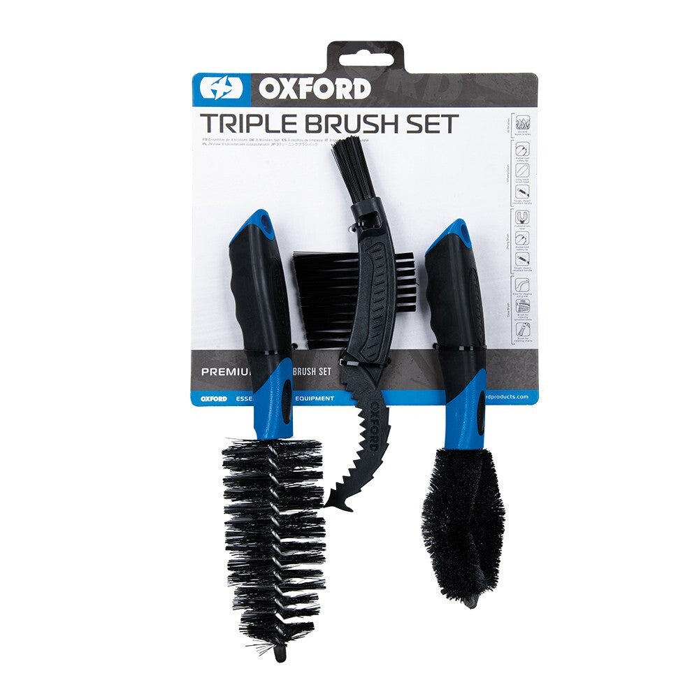 Oxford Motorcycle Triple Brush Set inc. Wheely Clean, Prong Brush, Claw Brush