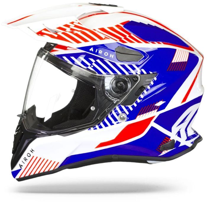 Airoh Commander Adventure ACU Gold Motorcycle Motorbike Helmet Gloss White Blue