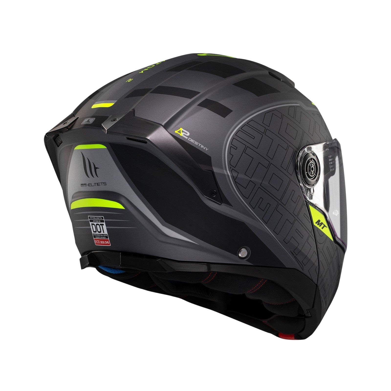 MT Helmets Atom 2 Destiny Matt Black Fluo Flip Motorcycle Motorbike Helmet