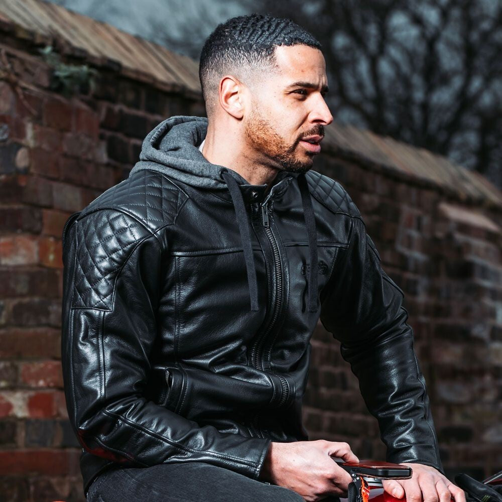 Spada Lambert Classic Style Leather CE AA Motorcycle Motorbike Hooded Jacket