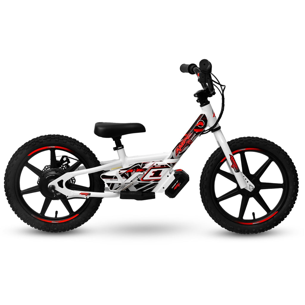 Amped A16 Red 180w 18v Electric Kids Age 4 to 8 Balance Bike White Red New 2025