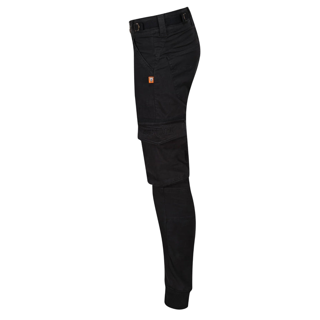 Moto Girl Lara Cargo Black Ladies Motorcycle Motorbike Armoured Cargo Trousers