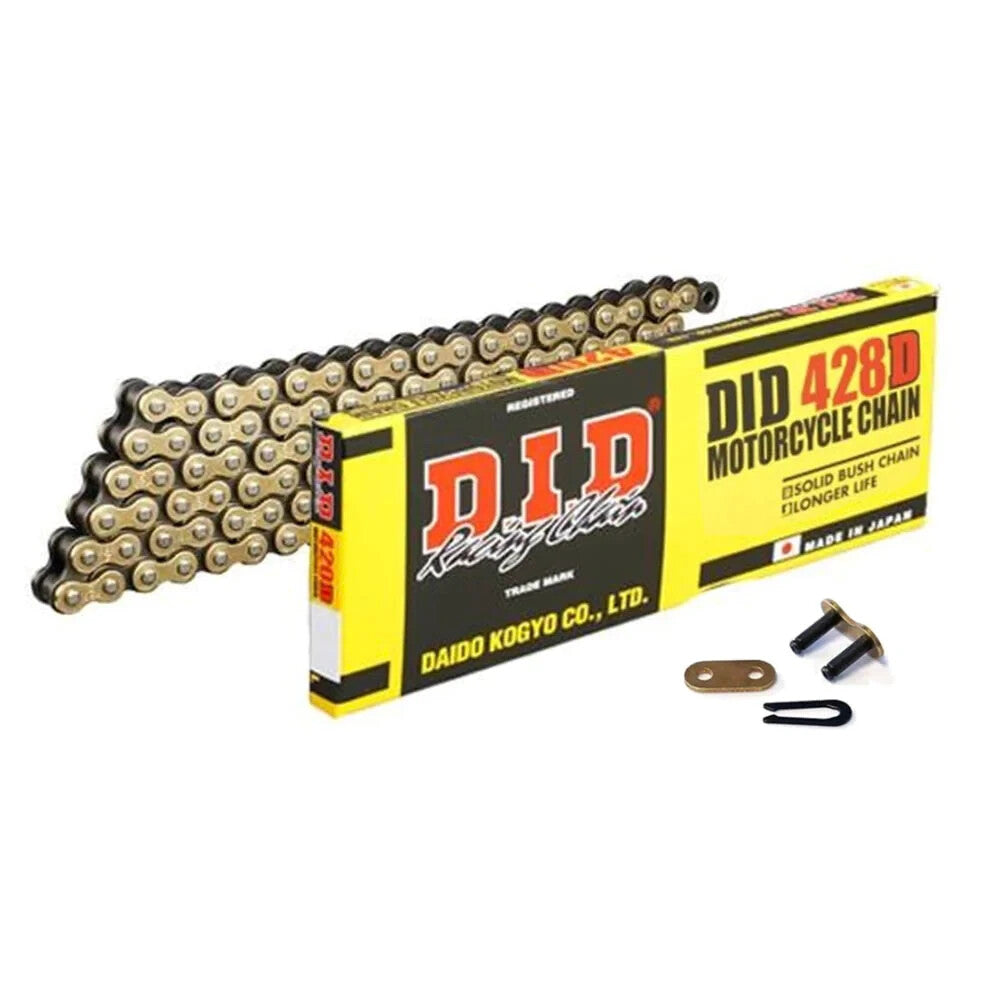 DID 428D Solid Bush Motorcycle Motorbike Road/Off Road Gold Chain 134 Links Long