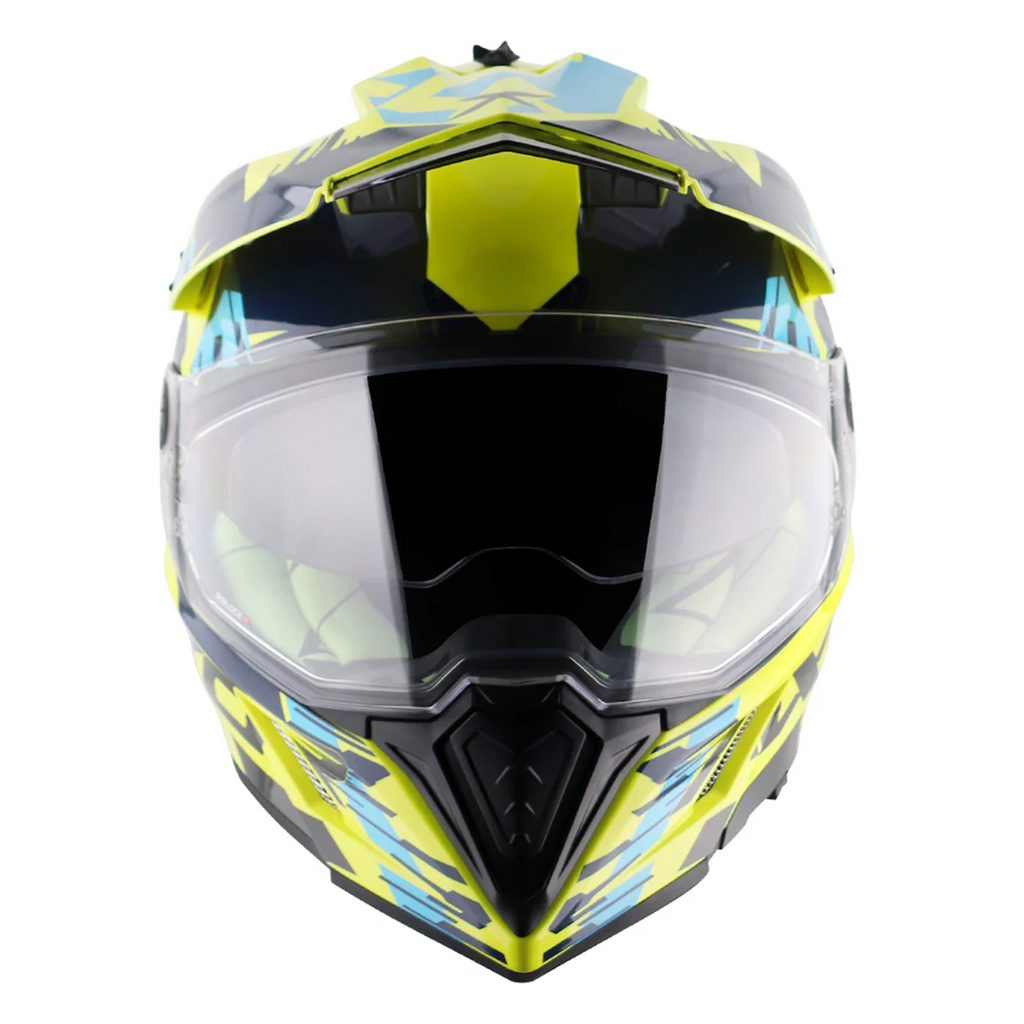 Axor X-Cross Adventure Dual Sport Helmet Blue Yellow Free Smoke Visor & Pinlock