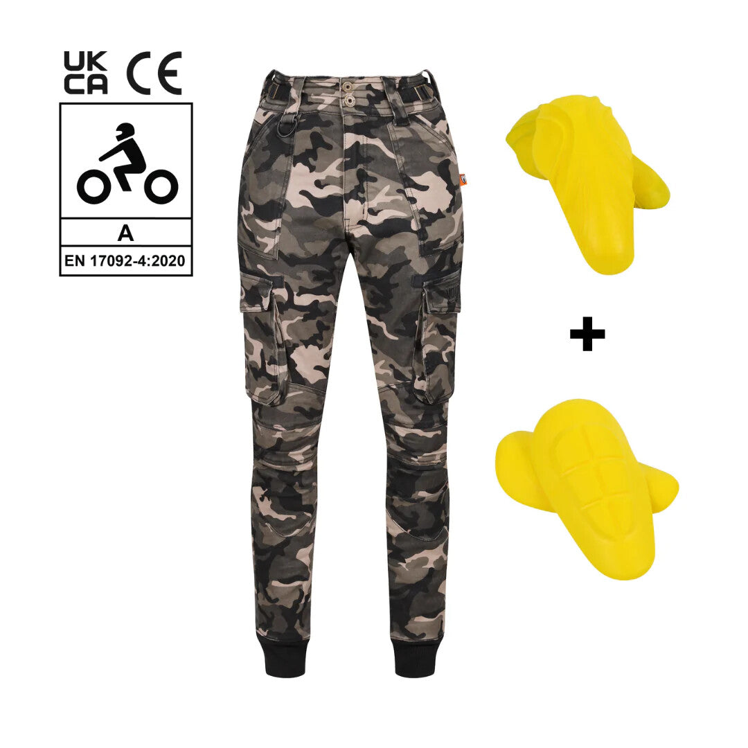 Moto Girl Lara Cargo Camo Ladies Motorcycle Motorbike Armoured Cargo Trousers