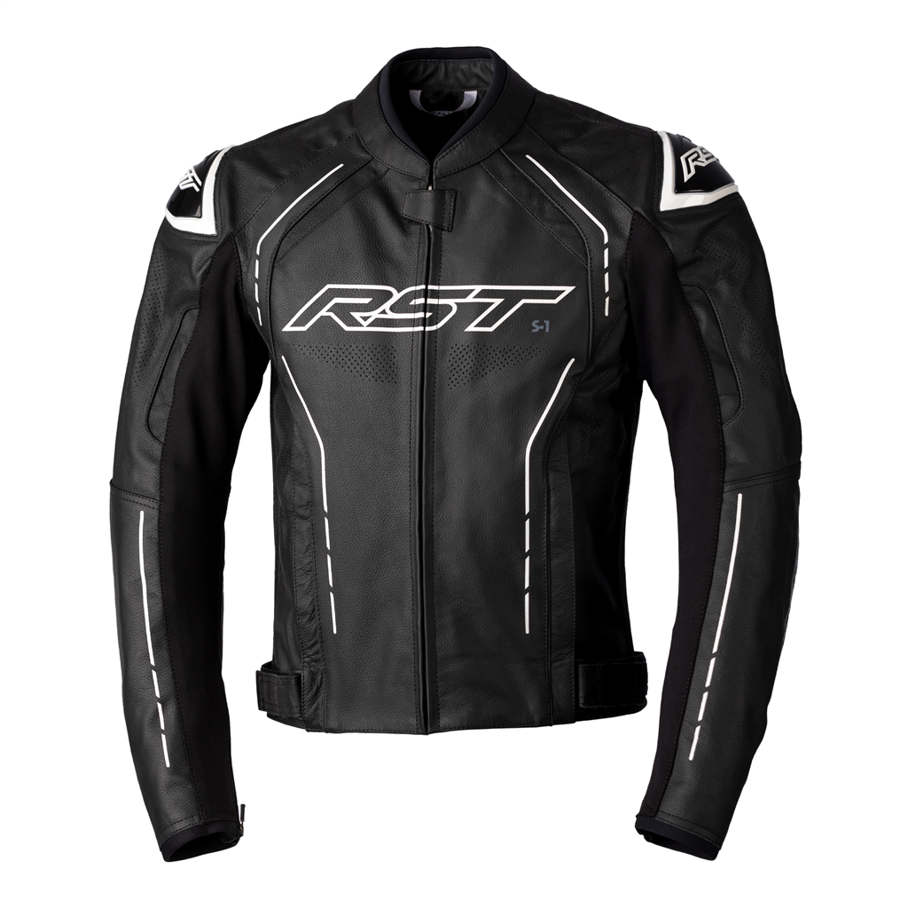 RST S-1 CE AAA Leather Motorcycle Motorbike Sports Jacket - Black White