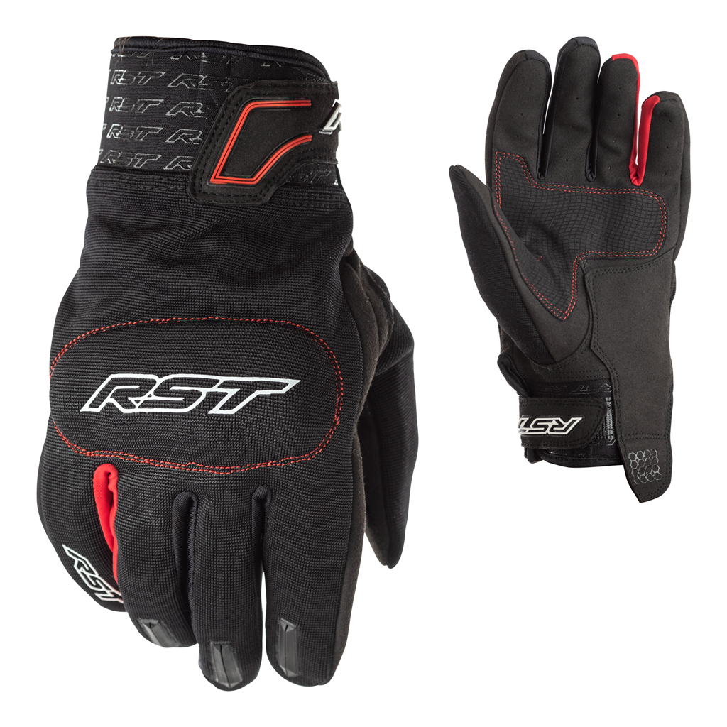 RST Rider CE Motorcycle Motorbike Short Lightweight Textile Gloves - Black Red