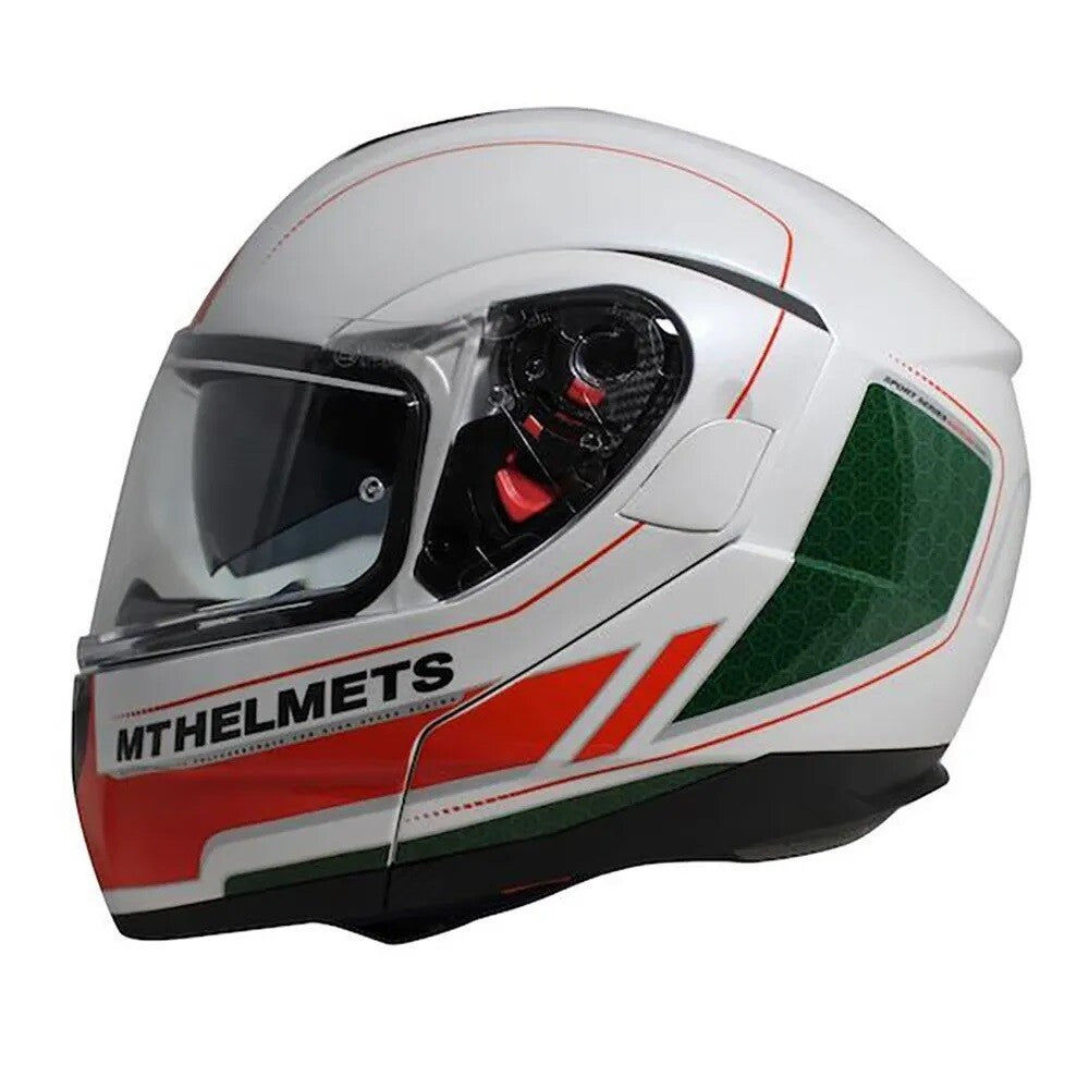 MT Atom SV Raceline Flip Front Motorcycle Motorbike Helmet - White & Red & Green