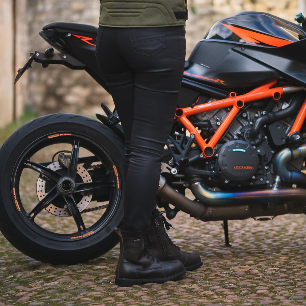 Oxford Original CEAA Wax Look Motorcycle Motorbike Armoured Jeggings Black