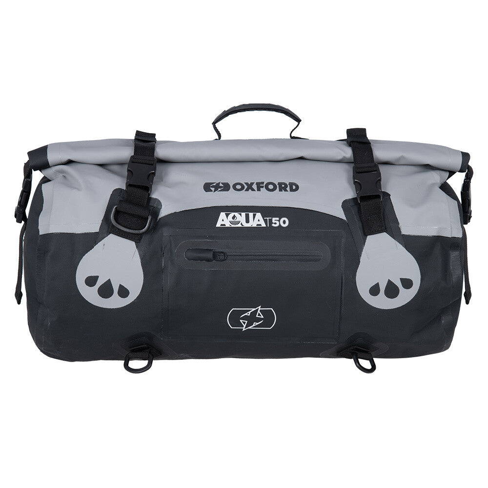 Oxford AQUA T-50 Waterproof Motorcycle Motorbike 50 Litre Roll Bag - Grey Black
