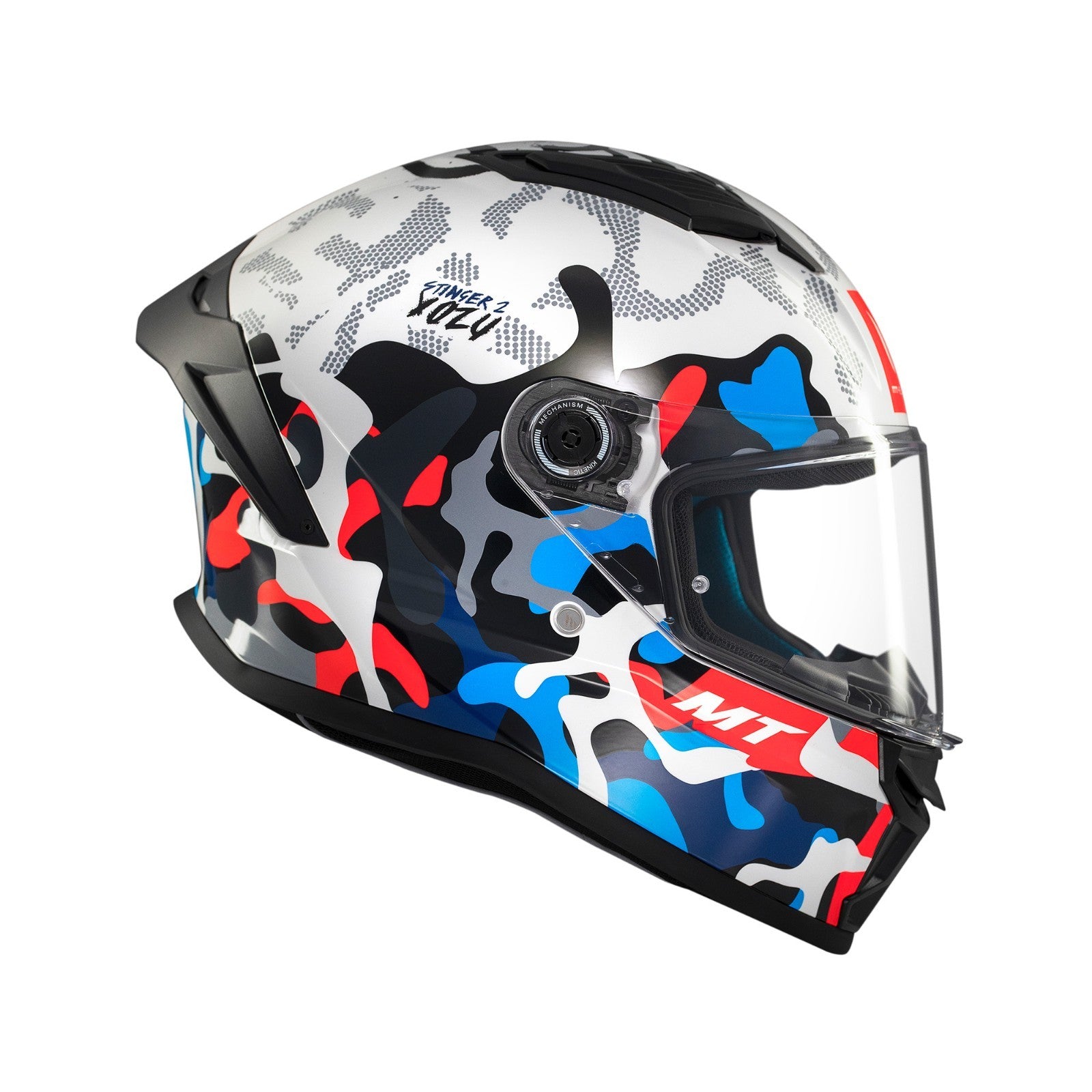 MT Stinger 2 Yozu Full Face White Red Blue ECE2206  Motorcycle Motorbike Helmet