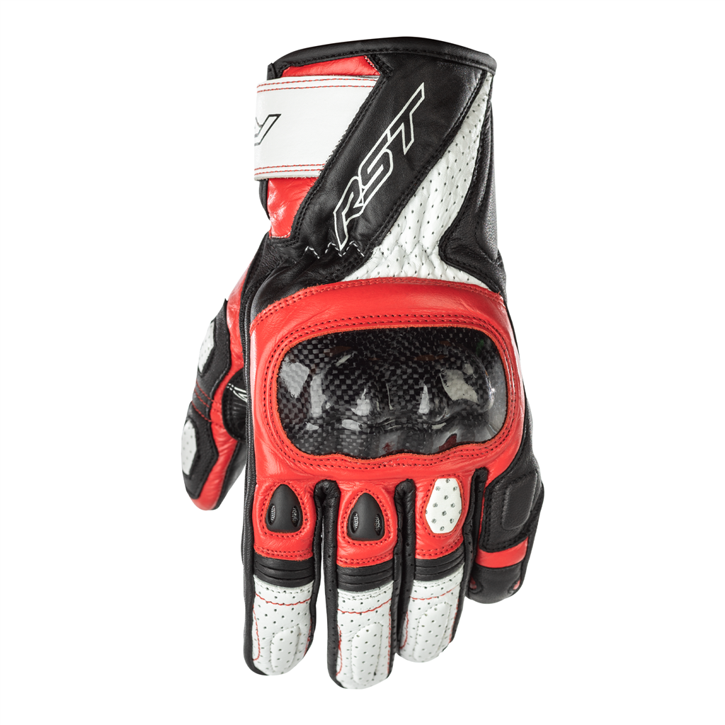 RST Stunt III CE Leather Mid Cuff Sports Motorcycle Motorbike Gloves Black Red