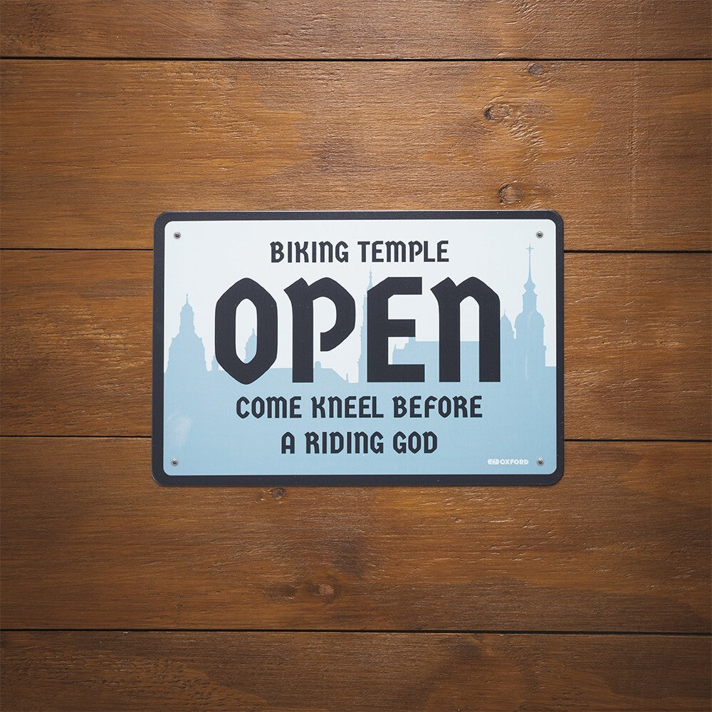 Oxford Garage Metal Motorcycle Motorbike Sign - BIKING TEMPLE OPEN