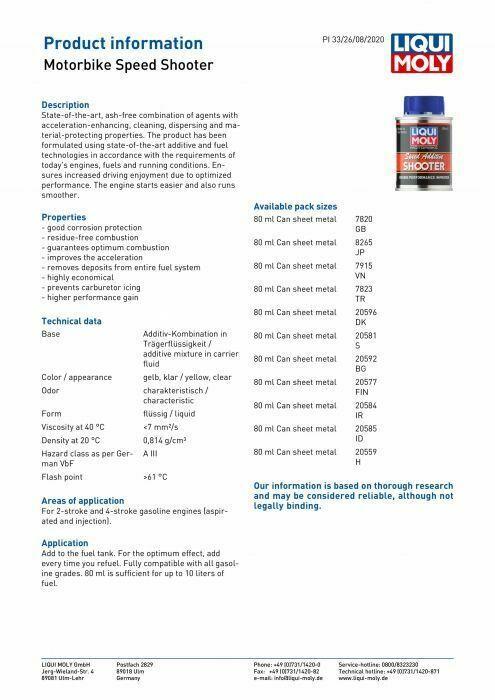 Liqui Moly Speed Shooter Motorcycle Motorbike Engine Performance Additive