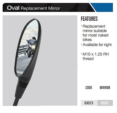 Oxford Motorcycle Replacement Mirror Oval - Right OX573