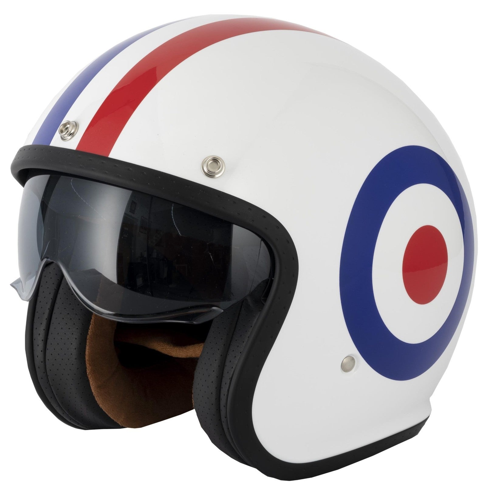 VCAN H589 Classic Retro RAF Roundel Open Face Motorcycle Motorbike Helmet White
