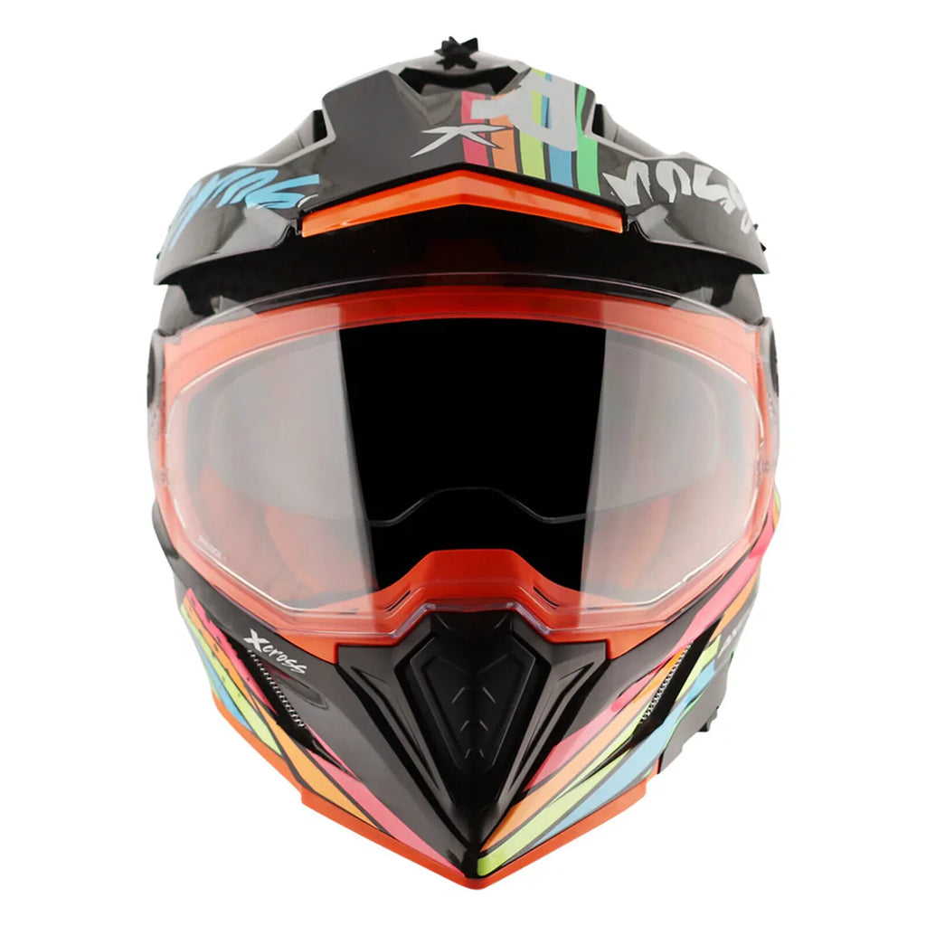 Axor X-Cross Adventure Dual Sport Helmet Black Rainbow Free Smoke Visor Pinlock