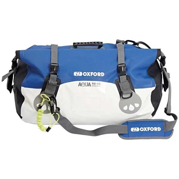 Oxford AQUA RB-50 Waterproof Marine Motorcycle 50 Litre Roll Bag - White Blue
